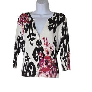 WHBM V Neck Floral ightweight Cardigan Snap Front Size S